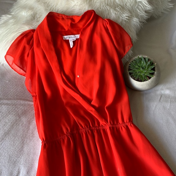 BCBGeneration Red Wrap V-Neck Skater Dress - Picture 4 of 11
